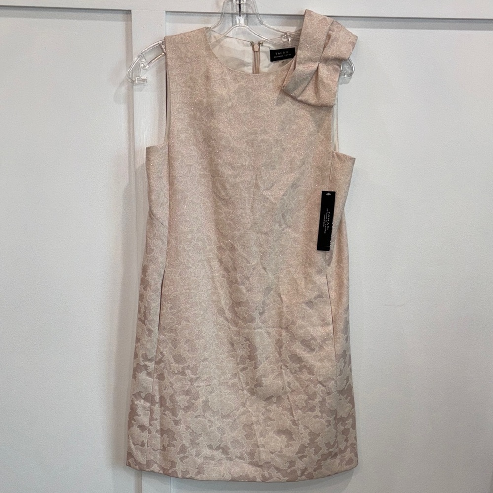 Tahari ASL Blush Jacquard Sheath Dress with Shoulder Bow